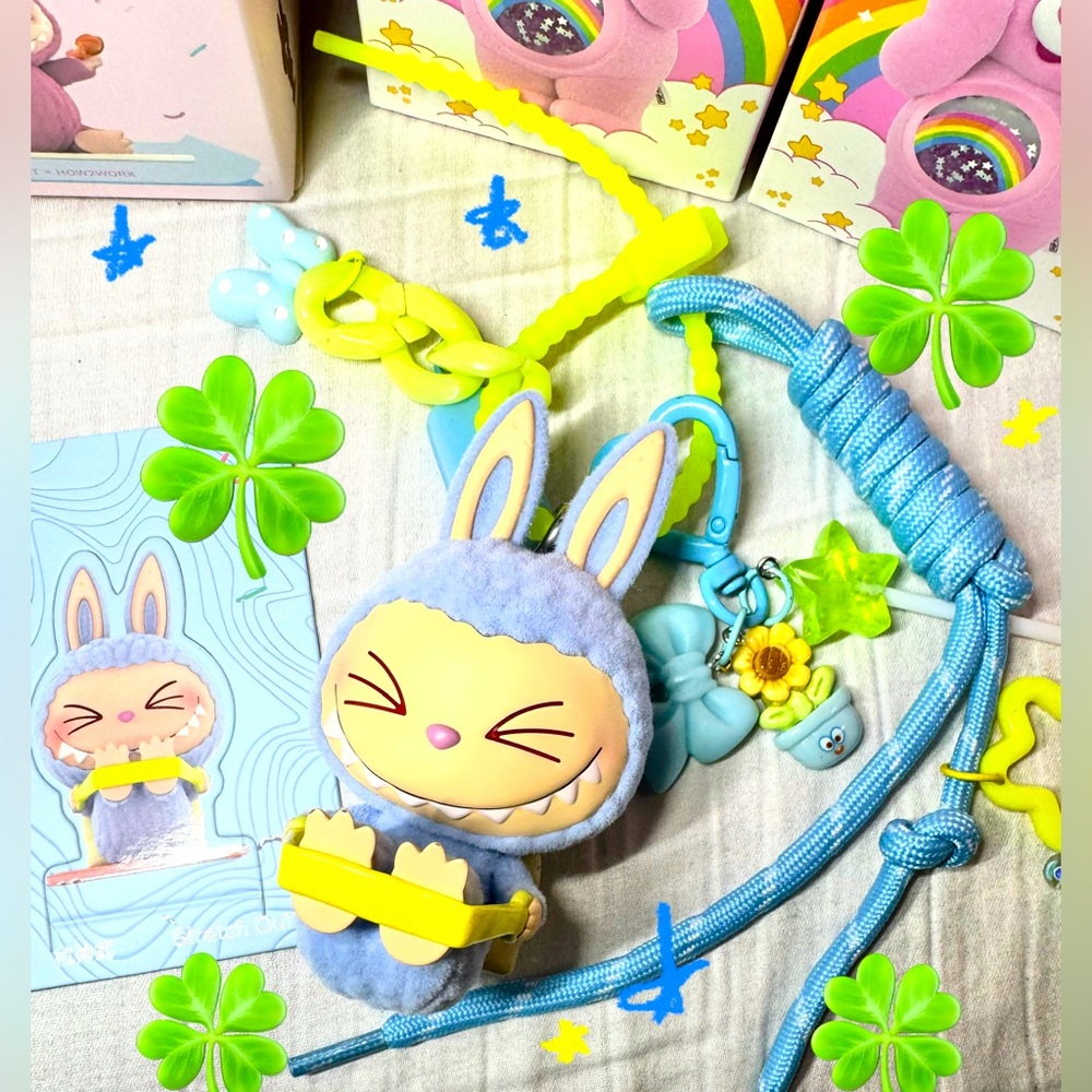 Popmart Labubu Lazy Yoga Handmade and customized in the cutest Bag Charm